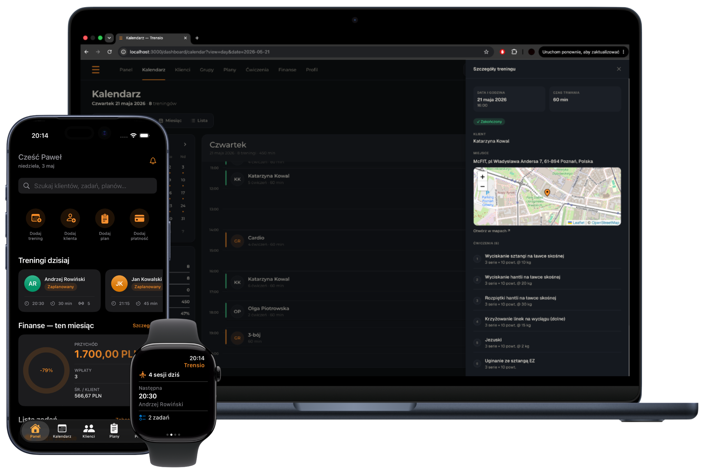 Trensio - aplikacja na komputerze, iPhonie i Apple Watch